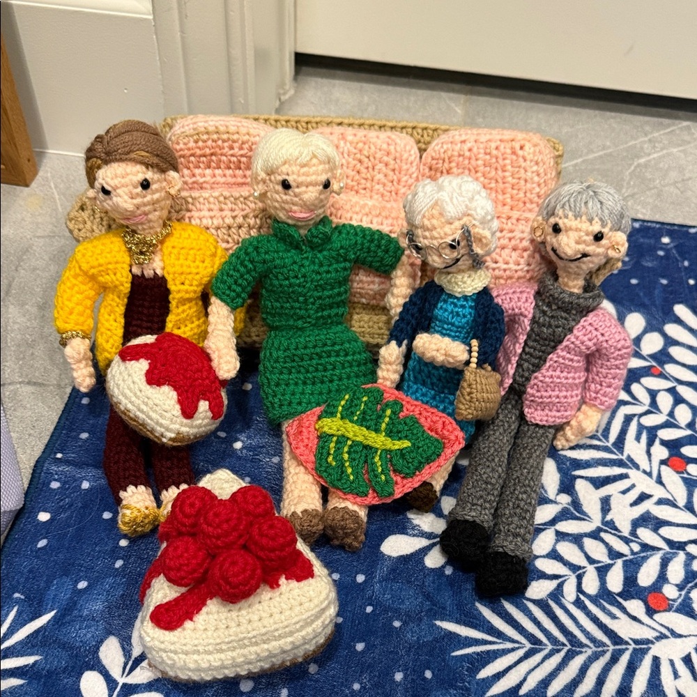 Handmade Golden Girls Crochet Doll Set with Accessories